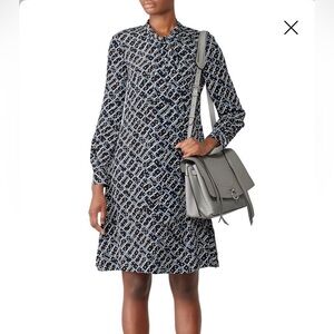 LK Bennett Black and White Size 2 Silk Long Sleeve Dress